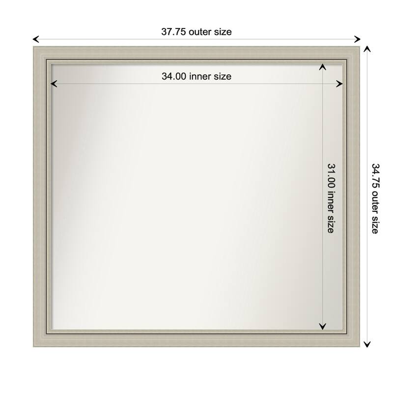Romano Silver Narrow Framed Non-Beveled Custom Wall Mirror, Bathroom Vanity Mirror - Outer Size: 37.75 x 34.75