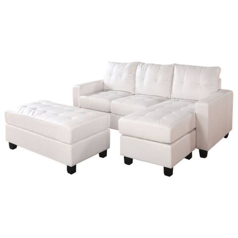 White Bonded Leather Sectional Sofa with Reversible Chaise and Ottoman