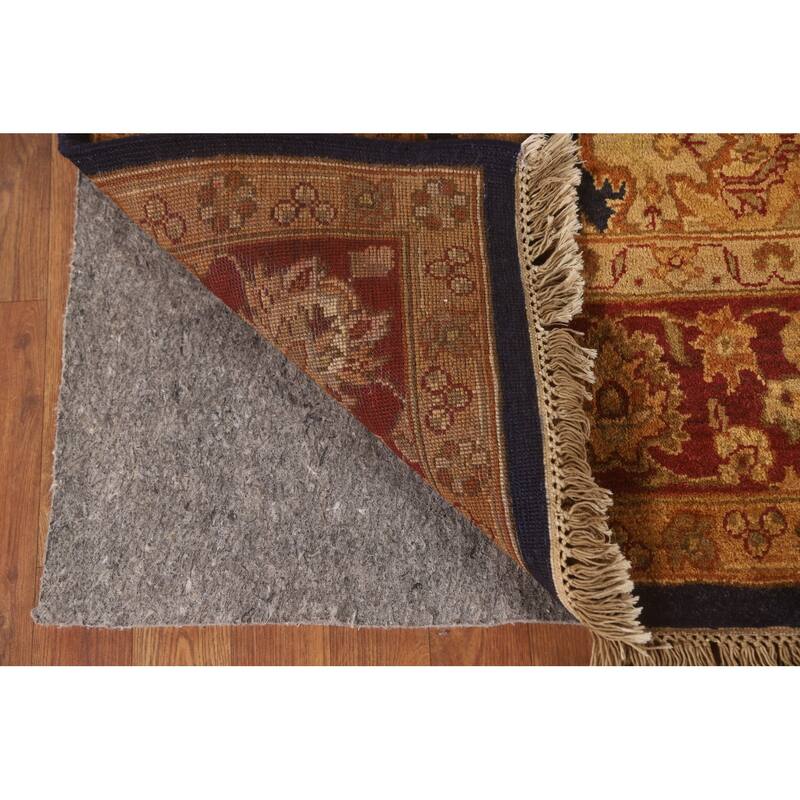 Navy Blue Floral Agra Oriental Area Rug Hand-Knotted Wool Carpet - 5'11" x 8'11"