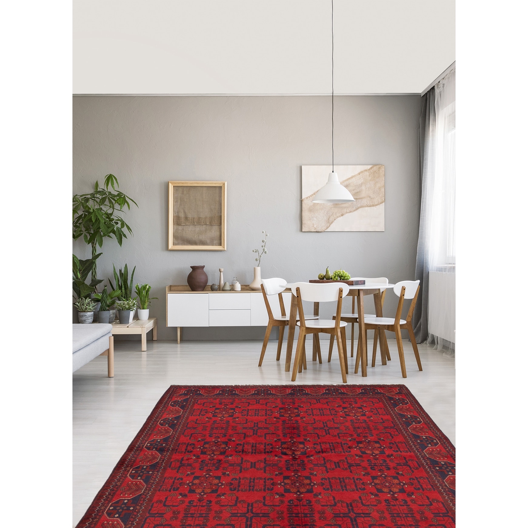 eCarpet Gallery Area Rug for Living Room Bedroom Finest Khal Mohammadi Bordered Red Rug 5'9 x 7'5 Hand-Knotted Wool Rug 360377 