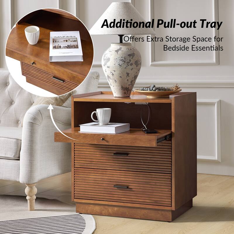 Lorenz Mid-century Modern End Table with Charge Station and LED Light Set of 2 by HULALA HOME