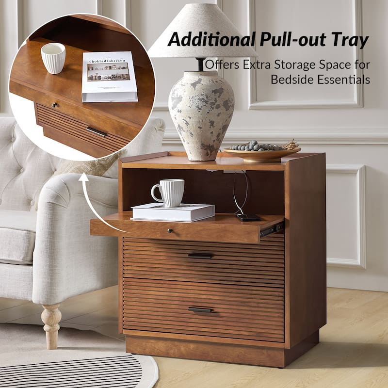 Lorenz Mid-century Nightstand with USB and LED Light by HULALA HOME