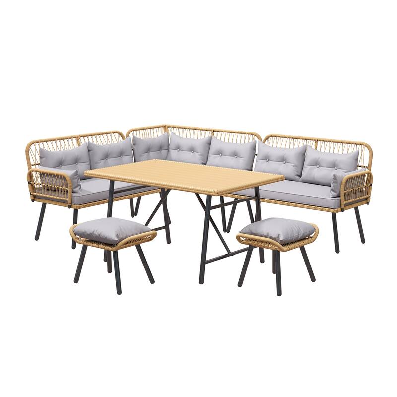 6PCS Patio Upholstered Wicker Sectional Set Outdoor Sofa - 91.3"L x 69.7"W x 32.3"H
