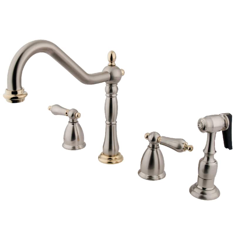 Heritage 8-Inch Widespread Kitchen Faucet with Brass Sprayer - Brushed Nickel/Polished Brass