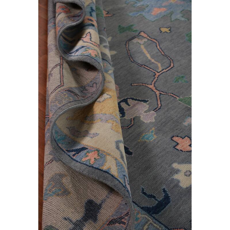Gray Floral Oushak Indian Large Rug Handmade Wool Carpet - 11'9" x 14'11"