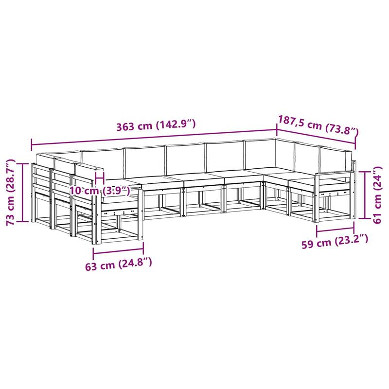 vidaXL Outdoor Sofa Set with Cushion 10 pcs Natural and Anthracite