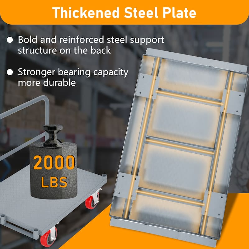 Heavy Duty Steel Panel Truck - 2000 lbs Drywall & Lumber Cart with 3 Side Handrails, 6" Swivel Brake Casters, 36"x24"