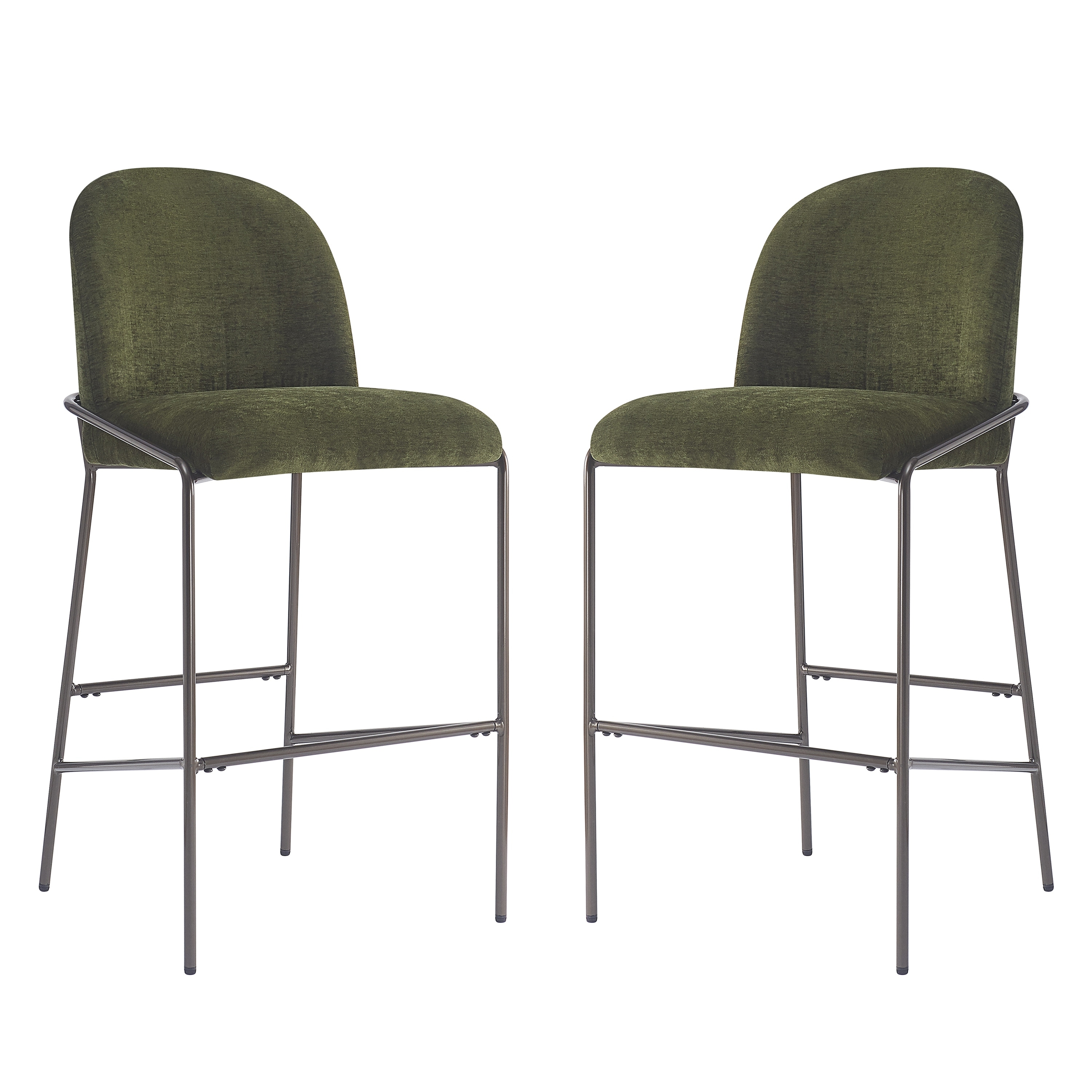 Fabric Upholstered Bar Stools Set of 2, Kitchen Island Chairs with Curved Backrest, Breakfast Bar Chairs with Metal Footrest