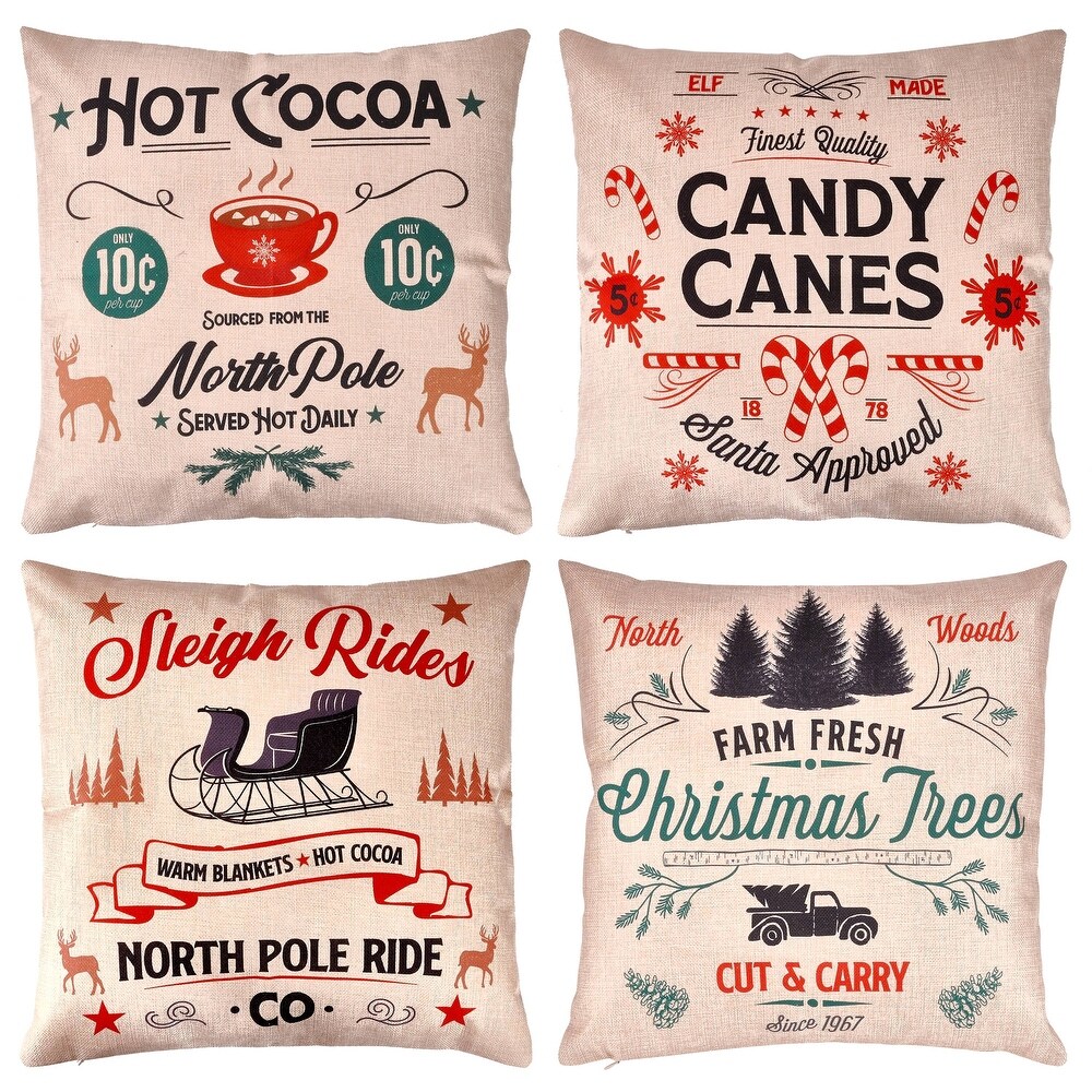 Evergreen Interchangeable Pillow Cover Set of 4, Happy Holidays