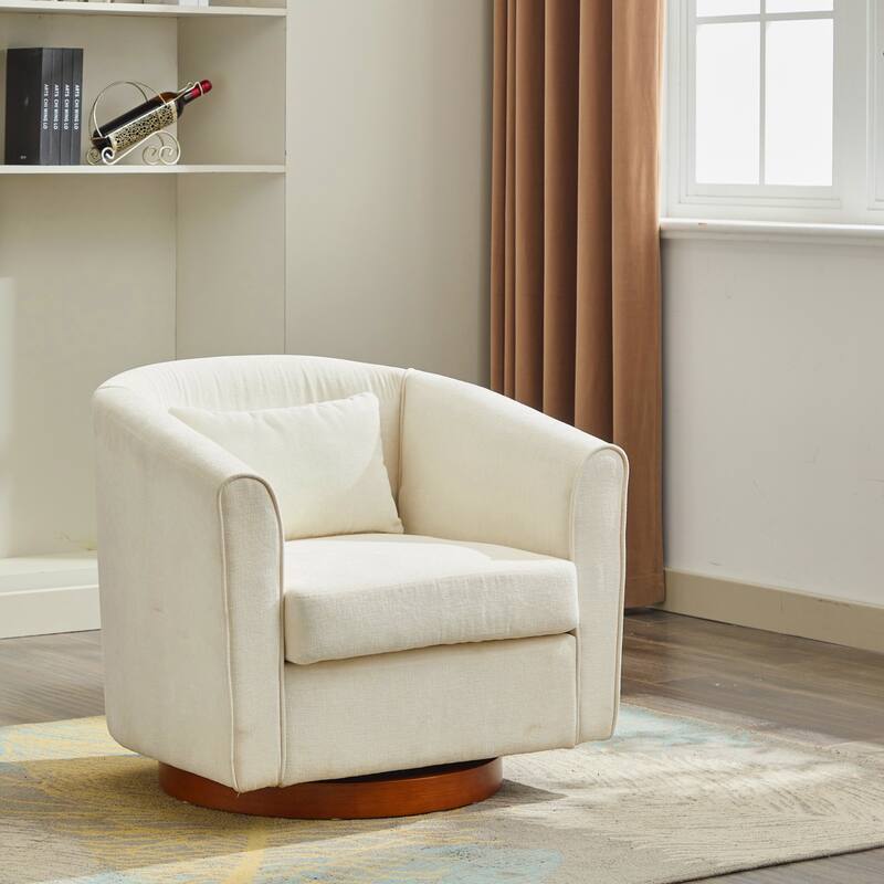 Swivel Accent Chair for Living Room, Sofa Chairs with Wood Base Side, Comfy Chair with Wide Upholstered, for Living Room - White