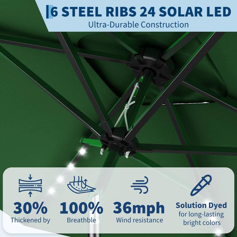 10 x 6.5 ft Solar Rectangular Patio Umbrella, with LED Lights