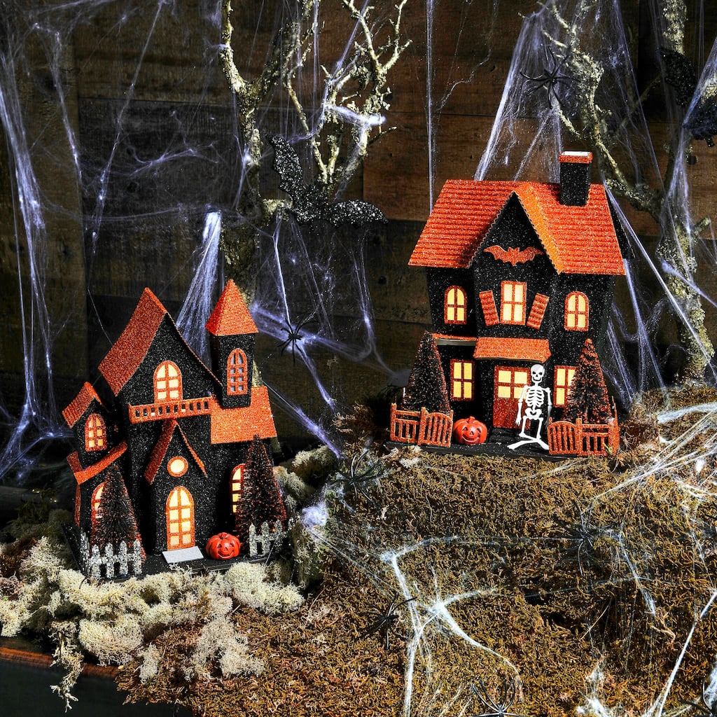 8" LED Cardboard Halloween House set of 2
