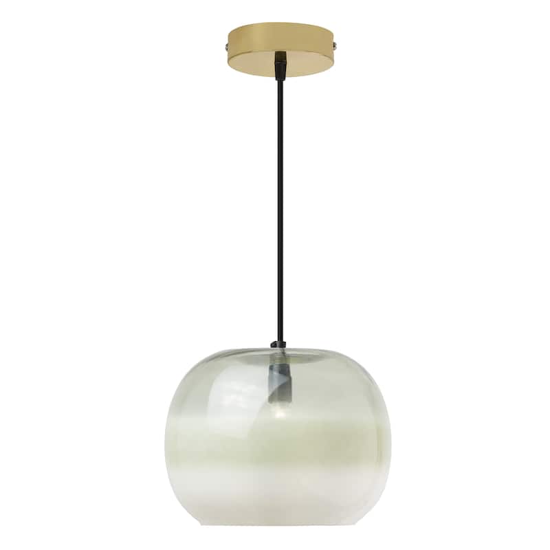 Adelaide River of Goods Gold Metal and Green/White Glass 9.8-Inch Pendant Light with Adjustable Hanging Cord - 9.8" x 9.8" x 68.8" - Green/White/Gold