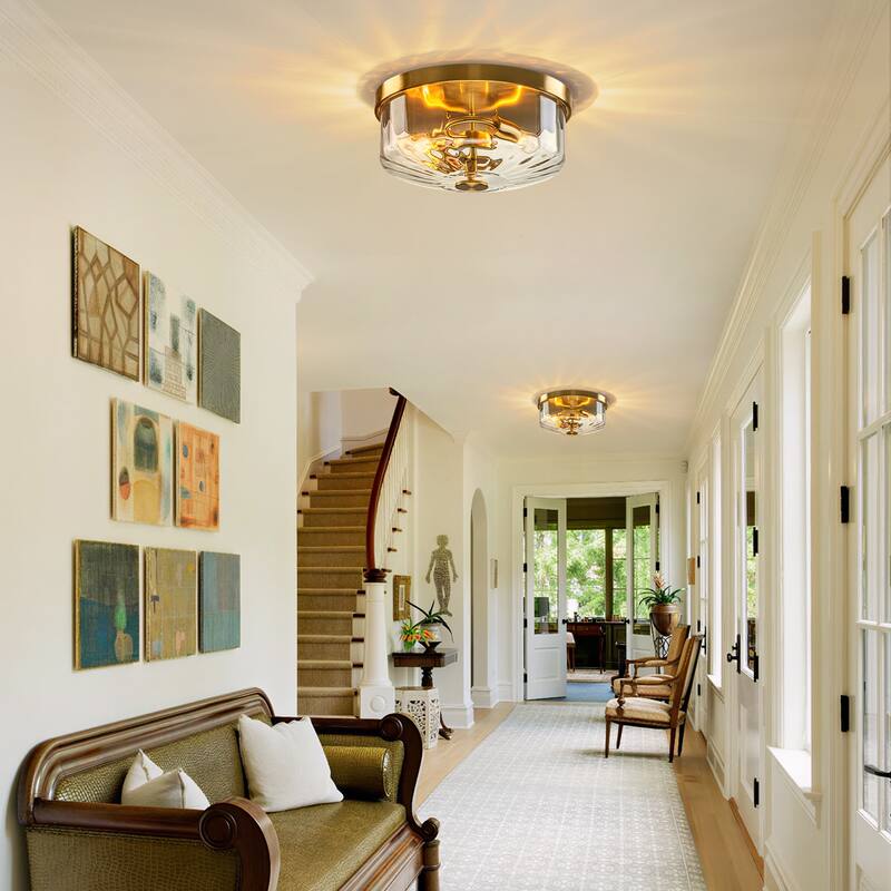 Industrial 2-Light Flush Mount Ceiling Light with Ribbed Glass Shape - 11.8-in W x 5.12-in H