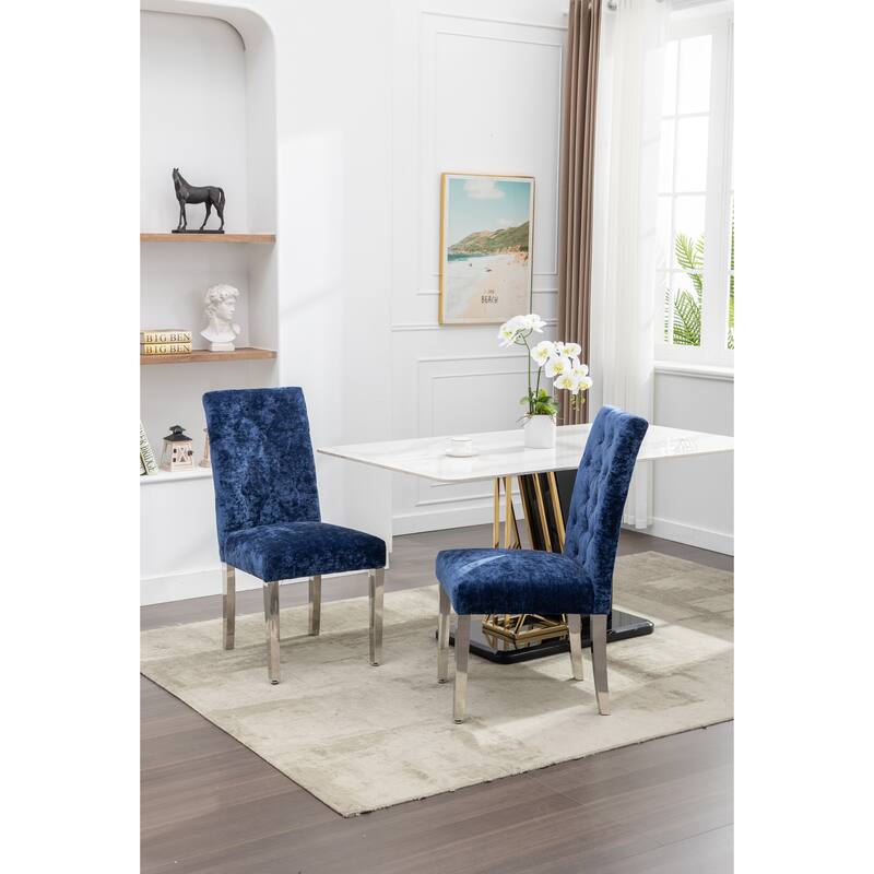 Modern Velvet Upholstery Dining Chairs Set of 2 - Stainless Steel Legs & S-Shaped Springs