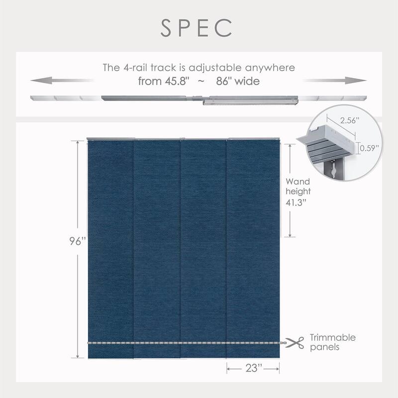 GoDear Design 99.99% Blackout & Sheer Natural Woven Adjustable Sliding Panel Track Blinds, Vertical Blinds, 45.8"- 86" W x 96" L
