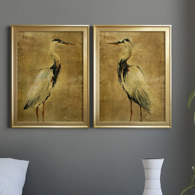 Gold Crane at Dusk I Premium Framed Print - Ready to Hang - Multi-Color