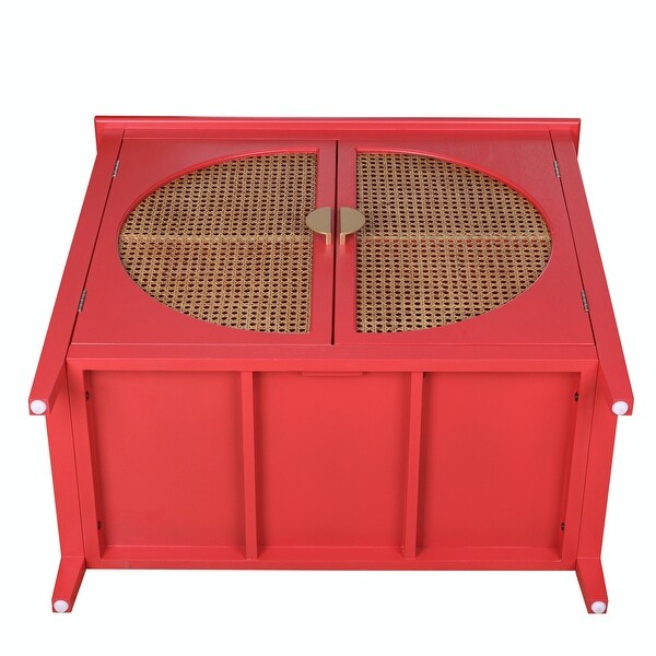 2-Door Cabinet with Semicircular Natural Rattan Weaving - Bed Bath