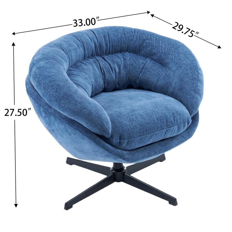 Chenille Upholstered 360° Swivel Club Chair/Accent Chair with Removable Cushion, Round Office Chair with Black Metal Base