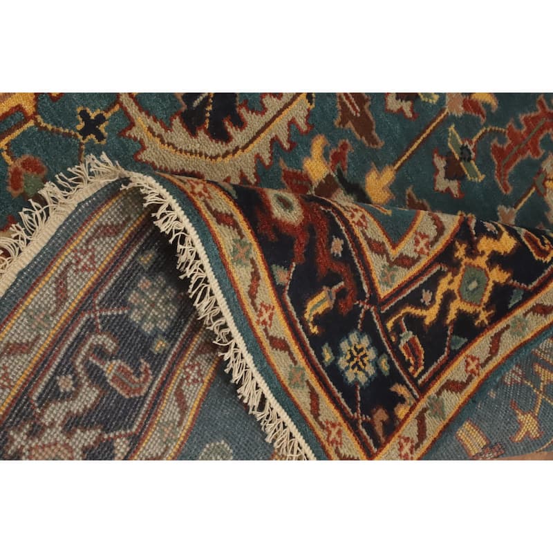 Hand-knotted Transitional Wool Carpet Blue Oushak Rug Floral Oriental Area Rug - 8' 9'' X 5' 11''