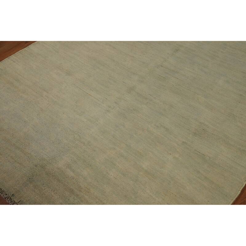 Green Modern Gabbeh Oriental Area Rug Hand-Knotted Wool Carpet - 4'11" x 6'4"