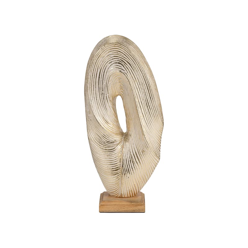 Sagebrook Home - Exquisite Gold Metal 17" Oval Tabletop Sculpture - 8" x 5" x 17" - 8" x 5" x 17" - Grooved Gold