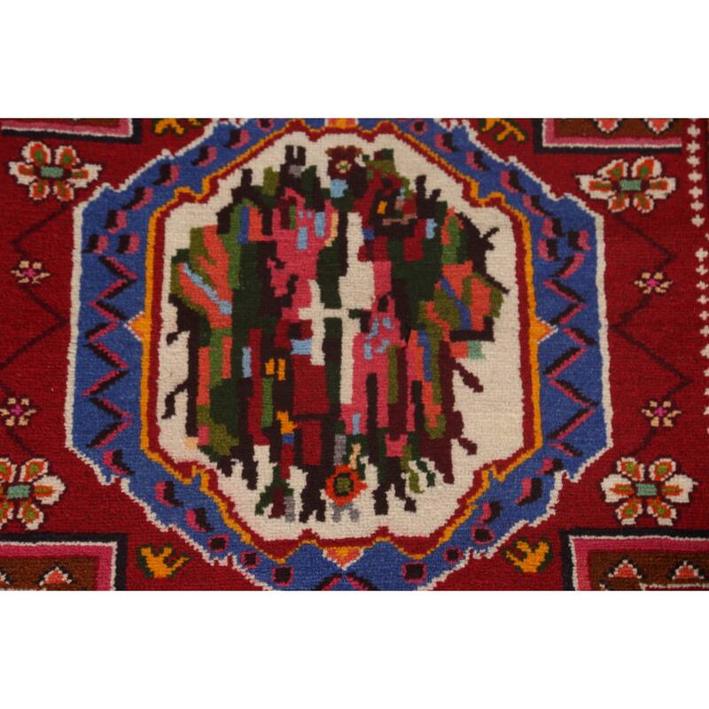 Hand Knotted Oriental 100% Wool Carpet Traditional Medallion Red Bakhtiari Area Rug - 4' 7'' X 3' 5''