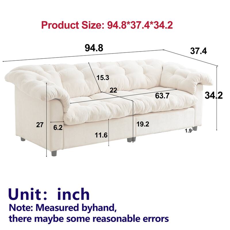 94.8" Chenille Deep Seat Sofa, Modern Cloud-Like Upholstered 3-Seater Couch for Living Room, Bedroom, Office & Apartments