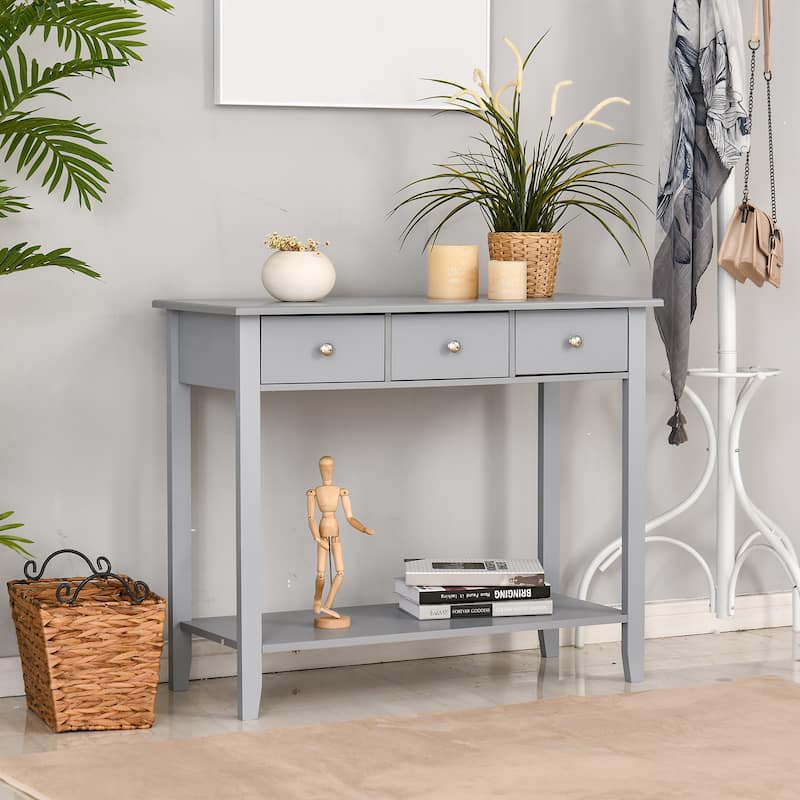 HOMCOM Console Table Industrial Desk with Drawer Bottom Shelf & Large Tabletop for Pictures, Great for the Entryway