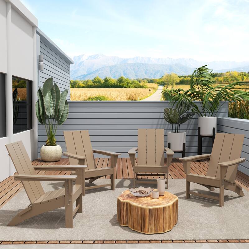 Polytrends Shoreside Modern Poly Folding Eco-Friendly All Weather Adirondack Chair (Set of 4) - Weathered Wood