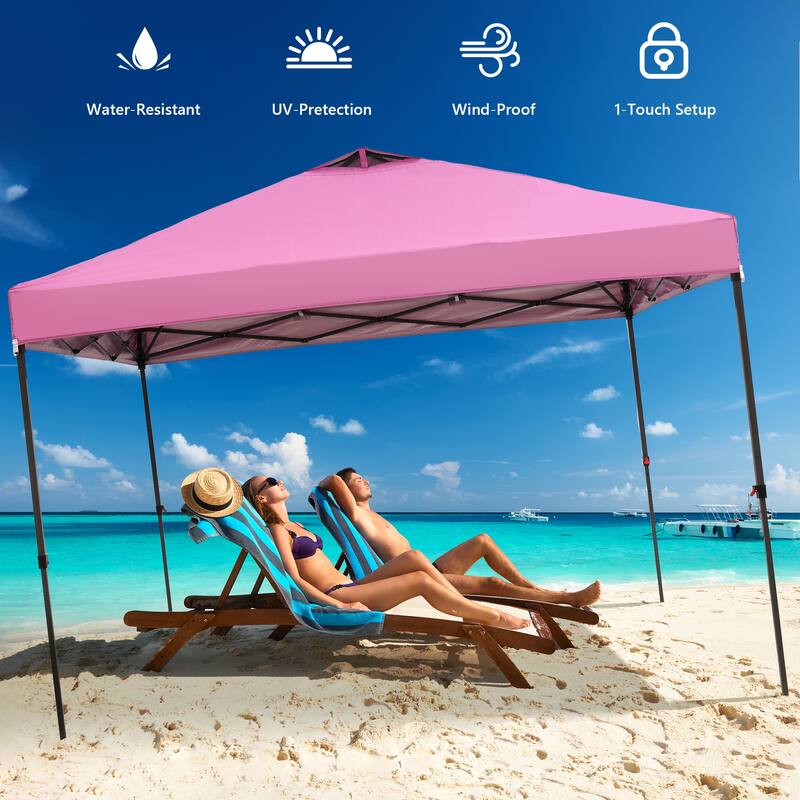 Ainfox 10x10 Pop Up Canopy Tent with 4 Sidewalls, Easy Set up with One Push Lift Outdoor Beach Gazebos with 4 Sandbags