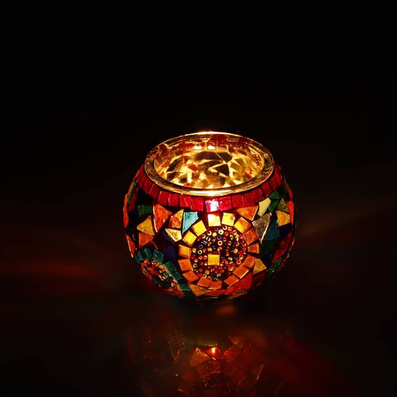 3.4 in. Handmade Multicolor Mosaic Glass Votive Candle Holder