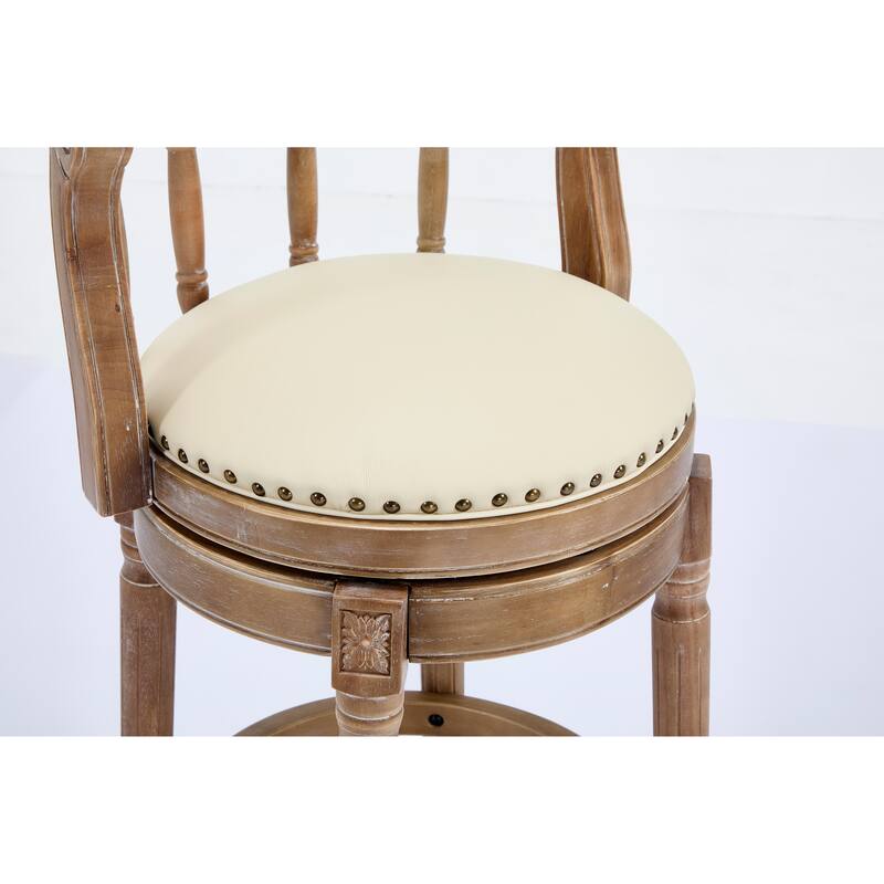 Bar Stools Seat Height 26" Leather Wooden Bar Stools(Beige 1pc)