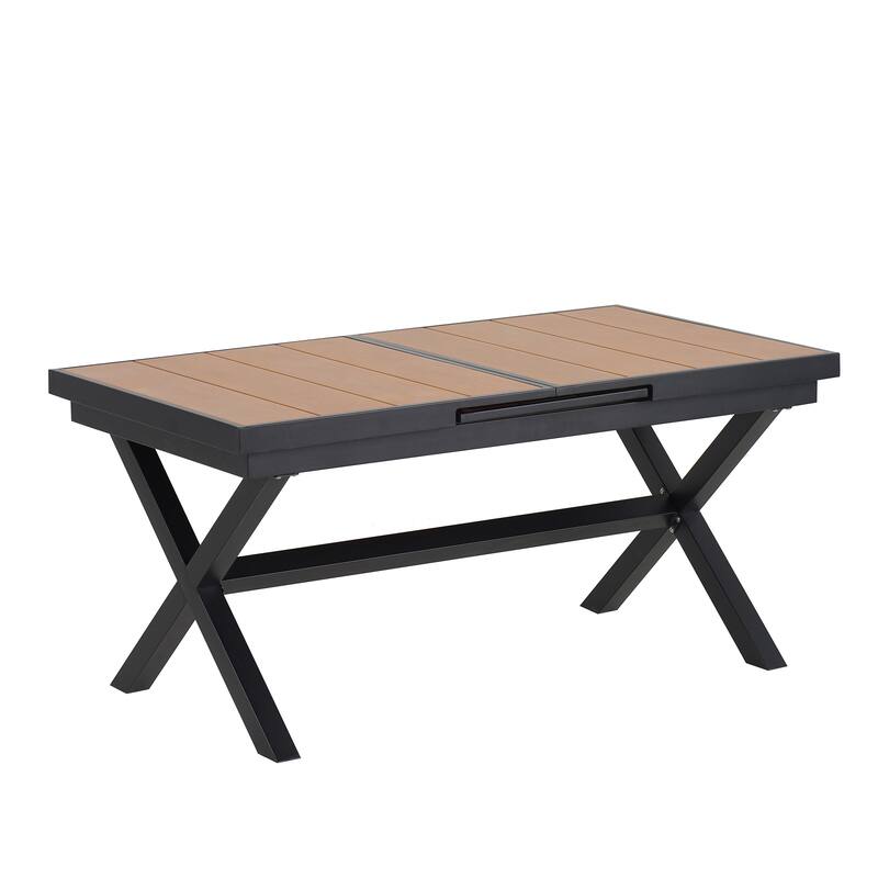 Outdoor Dining Set with 6 Chairs and X-Shaped Legs Extendable Table, Aluminum Patio Dining Table Set