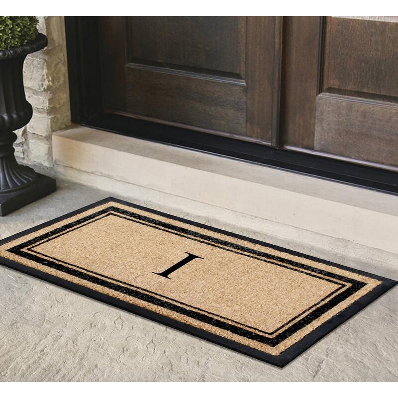 A1HC Natural Coir & Rubber Non Slip Thin Profile Front Door Large Monogrammed Door Mats 30x60 Inches