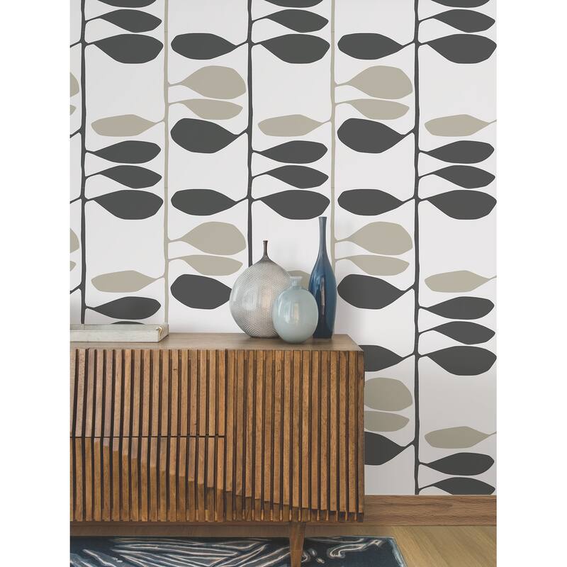 York Wallcoverings Sculpted Vines Carbon and Linen Wallpaper