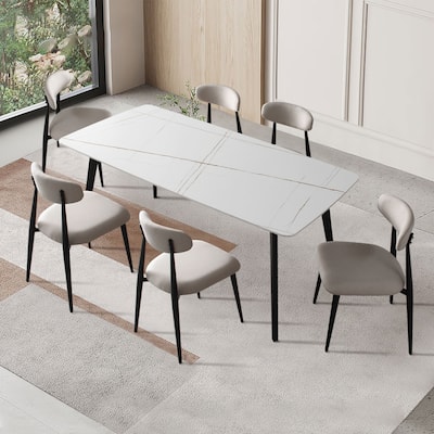 Modern Curved 6 Piece Kitchen Dining Chair Set with Metal Legs, Thick Cushions, Backrest for Dining Room Kitchen Living Room