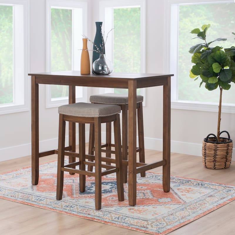 3-Piece Bar Table and Stool Set- 47.25" - Brown and Gray