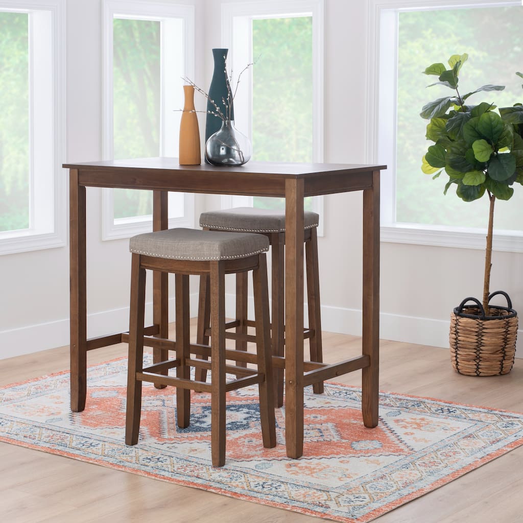 3-Piece Bar Table and Stool Set- 47.25" - Brown and Gray
