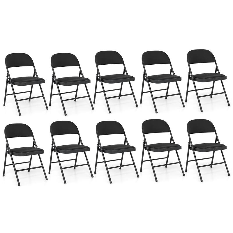 Gymax 10PCS Folding Chairs w/ Metal Frame PVC Leather Stackable Chairs - Black