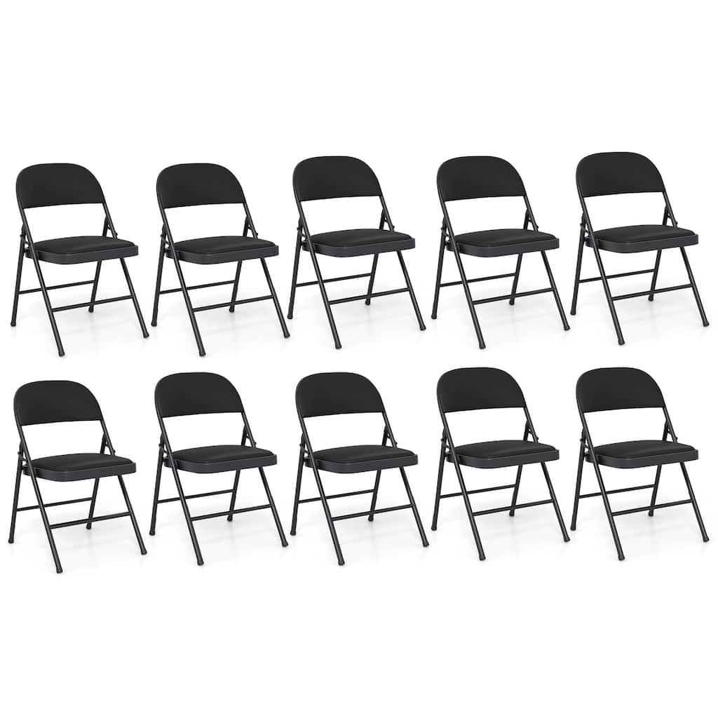 Gymax 10PCS Folding Chairs w/ Metal Frame PVC Leather Stackable Chairs