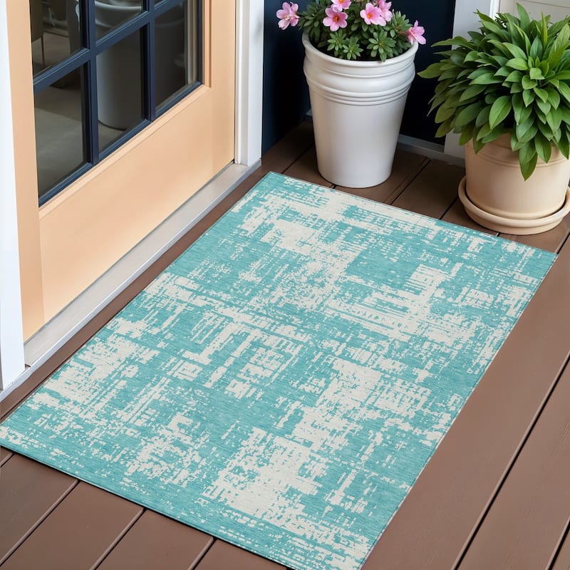 HomeRoots Abstract Transitional Rectangle Outdoor Rug - 3' x 5'