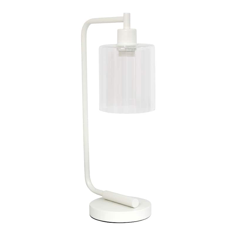 Simple Designs 18.8" Iron Lantern Desk Table Lamp with Glass Shade, Antique Brass, With LED Bulb