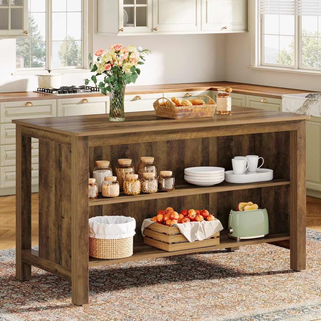 Kitchen Island with Storage Stationary Island Table for Kitchen