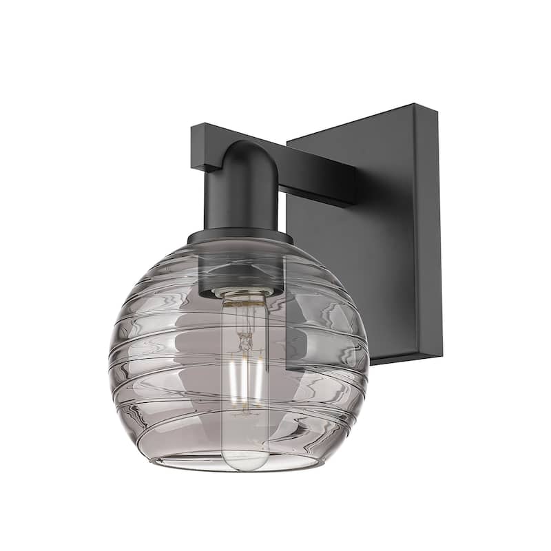 Innovations Lighting 716-1W-11-8 Athens Deco Swirl Sconce Athens Deco - Matte Black / Light Smoke Deco Swirl