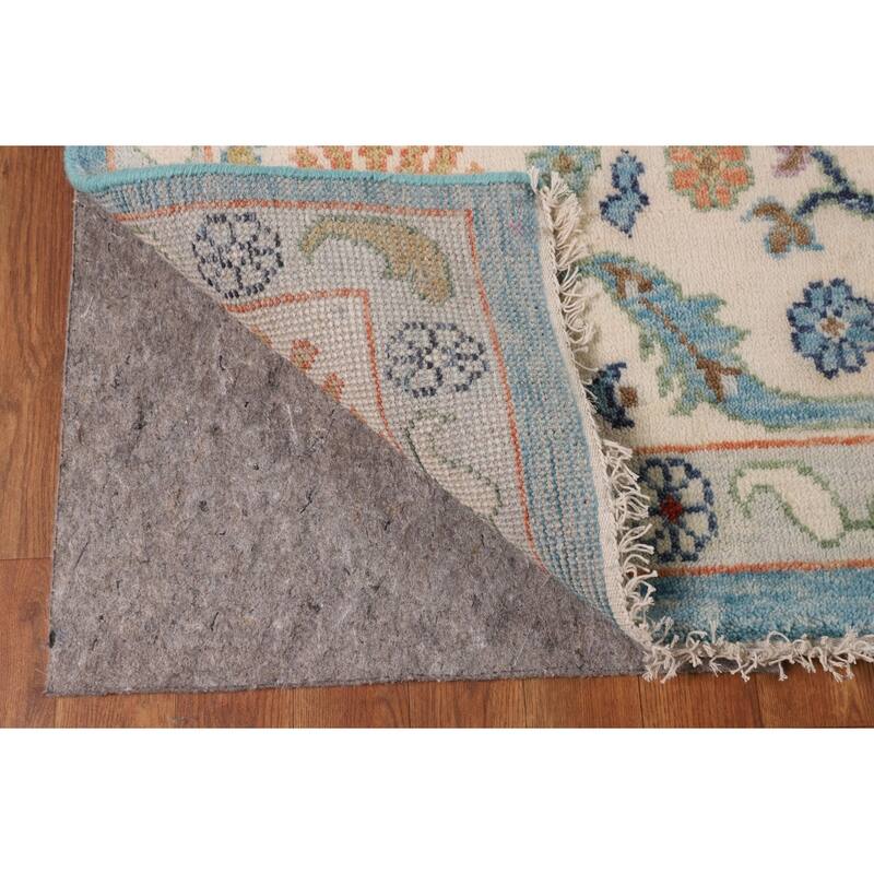 Light Blue & Ivory Floral Oushak Indian Rug Hand-Knotted Wool Carpet - 8'8"x 11'9"