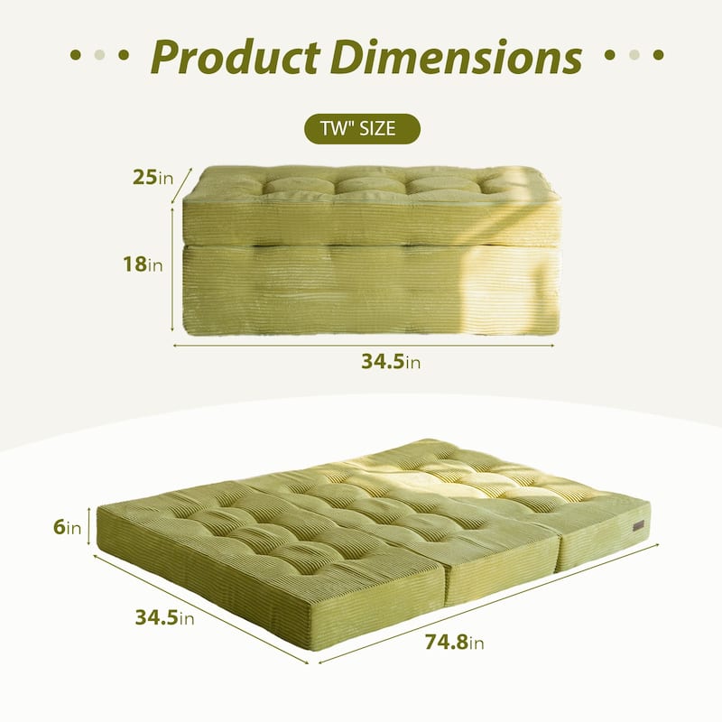 Corduroy 6Inch Tri-fold Mattress, Folding Memory Foam Mattress