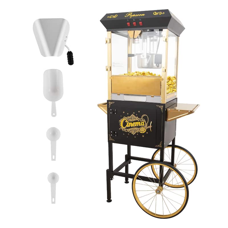 16Oz Commercial Popcorn Machine With Cart and 16 Oz Kettle, Movie Theater Popcorn Machine