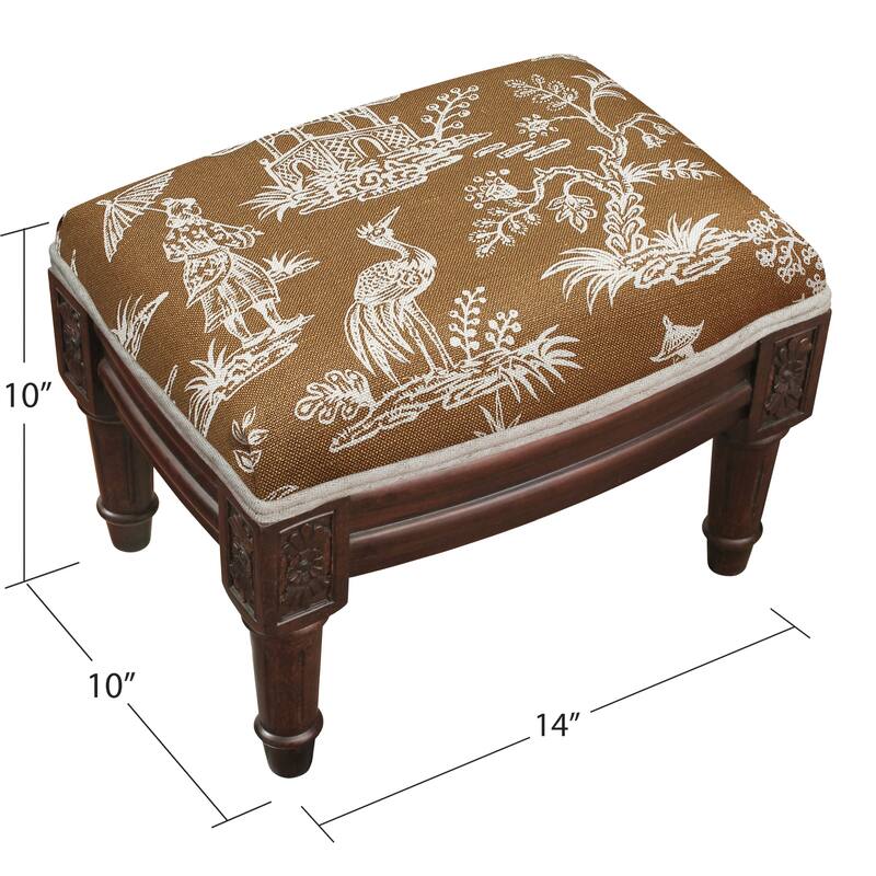 Caramel Chinoiserie Footstool with wood stained finish