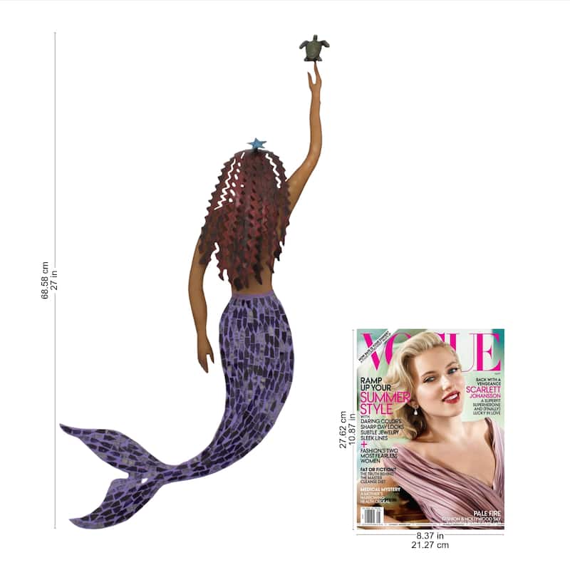 NOVICA Iron And Glass Mosaic Wall Sculpture, 'Mermaid And Turtle' (Mexico)